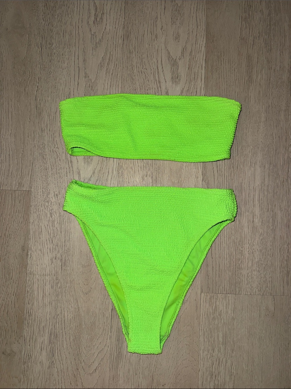 Pacing Neon Green Ribbed Bandeau Bikini Set
